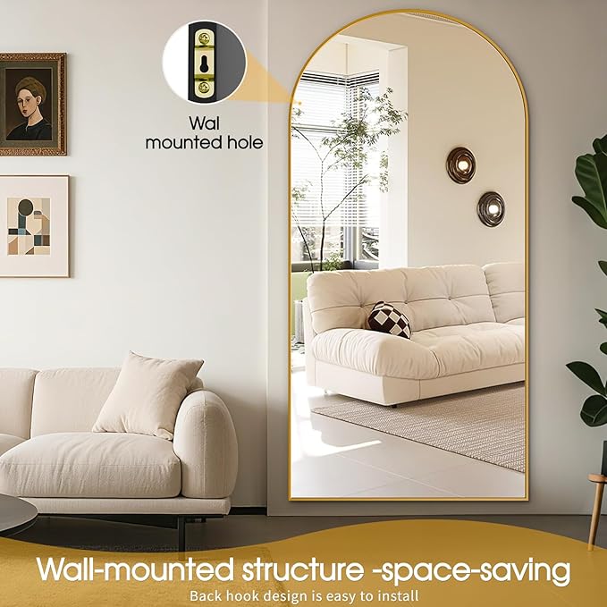 76"x34"Floor Mirror Full Length,Arched Full Length Mirror with Stand,Full Body Mirror,Hanging or Large Leaning for Bedroom Living Room Gold