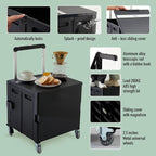 Folding Utility Cart Portable Rolling Crate Handcart Shopping Trolley Collapsible Tool Box, with Lid, on Rotate Wheels, for Grocery, Shopping, Office, Teacher, Camp,File (Black)