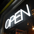 HiNeon White Neon Open Sign 20inx7in LED Light w/Remote Controller, Electric Light Up Open Sign for Business Store, w/Hanging Chain for Shop Windows, Direct Plug-In w/ 12V Power Adapter