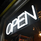 HiNeon White Neon Open Sign 20inx7in LED Light w/Remote Controller, Electric Light Up Open Sign for Business Store, w/Hanging Chain for Shop Windows, Direct Plug-In w/ 12V Power Adapter