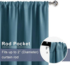 JIUZHEN Blackout Curtains for Bedroom - Thermal Insulated Room Darkening Rod Pocket Curtains for Living Room, Set of 2 Panels with Tiebacks, 52 x 72 Inch Length, Stone Blue