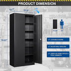 Metal Storage Cabinet-71” Tall Steel File Cabinets with Lockable Doors and Adjustable Shelves-Black Steel Storage Cabinet for Home,Kitchen, School, Office, Garage