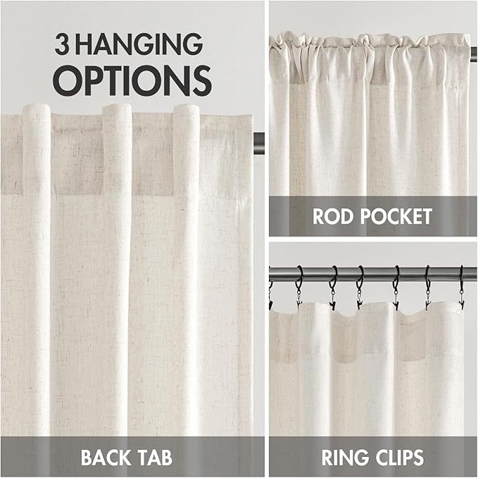 MIULEE Non-See-Through Privacy Linen Curtains 2 Panels, Light Filtering Window Curtains Farnhouse Textured Back Tab Semi Sheer Drapes for Bedroom Living Room, 52 x 54 Inches Long, Natural White
