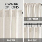 MIULEE Non-See-Through Privacy Linen Curtains 2 Panels, Light Filtering Window Curtains Farmhouse Textured Back Tab Semi Sheer Drapes for Bedroom Living Room, 52 x 100 Inches Long, Natural White