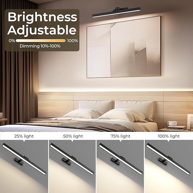 Picture Lights for Wall, Battery Operated Picture Light 24in Gallery Light for Paintings CCT Dimmable Recharging Battery Wall Light with Remote Control for Living Room Gallery Dartboard