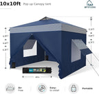 MFSTUDIO 10x10 Pop Up Canopy Tent with Removable Sidewalls, Outdoor Enclosed Instant Portable Shelter with Breathable Mesh Windows, One Person Setup, Blue Stripe