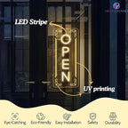 Vertical LED Open Signs for business – Super Bright - UV Printing Pattern, Remote Included - Large Size 18x45'' - Neon Open Sign for Café, Bar, Shop & Business Sign (Warm White)