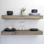 Urbandi Modern Floating Shelves 3 Inches Thick for Wall, Wide Shelves for Kitchen, Living Room, Bedroom, and Bathroom, Natural Pine Wood, Rustic Wooden Shelf, (Set of 2) (Aged Barrel, 24Lx3Hx8D)