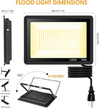 2 Pack 100W Led Flood Lights Outdoor,3000K Warm White Super Bright 11600LM Security Lights with Plug,Exterior IP66 Waterproof FloodLight for Basketball Court, Yard, Garden, Playground