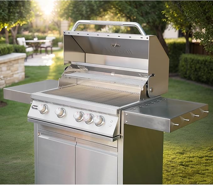 Stainless Steel Grill Cart for Hygrill 4-Burner Built-In Gas Grill, Outdoor Kitchen Island with Foldable Side Shelves and Storage Cabinet