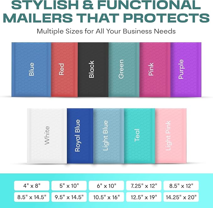 Teal Large Poly Bubble Mailers 12x15 inch | Self Seal Padded Envelopes Cushioned Bubble Mailer | Usable Size 12x15 | WaterProof | Lightweight mailing Shipping Bags | 50 Pack Bulk