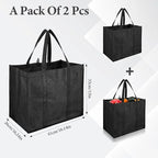 2 Pcs Foldable Reusable Grocery Bags With Reinforced Bottom & Handles, Heavy Duty Shopping Bags For Groceries, Black