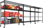 PrimeZone 3 Packs 55.5" W x 24" D x 80" H Heavy Duty Wire Storage Shelves with Wheels, 4 Tier Adjustable NSF Certified Garage Shelving Unit, Rolling Metal Organizer Shelf Rack for Warehouse, Pantry