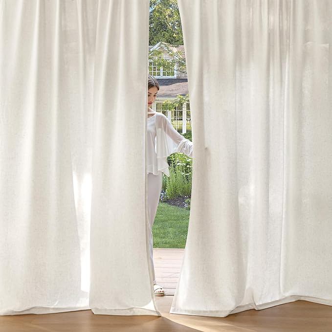 MIULEE Non-See-Through Privacy Linen Curtains 2 Panels, Light Filtering Window Curtains Farnhouse Textured Back Tab Semi Sheer Drapes for Bedroom Living Room, 52 x 98 Inches Long, Natural White