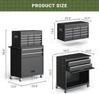 VIWAT Tool Chest, 8-Drawer Rolling Tool Storage Cabinet with Enhanced Packaging, Detachable Top Tool Box, Metal Tool Cart with Hooks and Liners, for Garage, Workshop, Black
