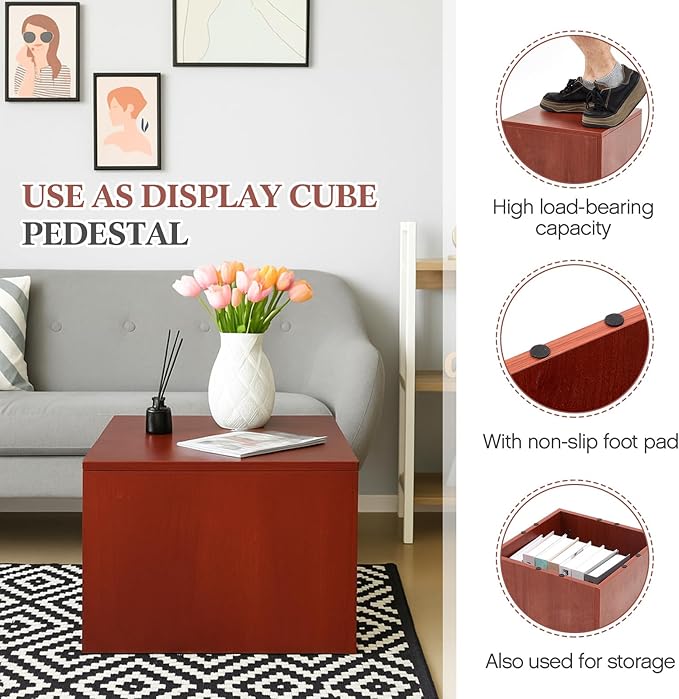 Wooden Cube Display Pedestal Stand 15 x 15 x 12 Inch Riser Column Pillar Easy Assembly Required for Home Store Party Event Decor Window