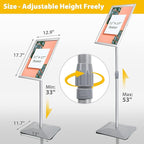 11"x17" Pedestal Poster Stand with Heavy Duty Solid Steel Base, Adjustable Floor Standing Sign Holder for Vertical and Horizontal Display, Silver 3Pack