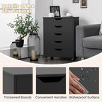 File Cabinet, Mobile Filing Cabinet w/Universal Wheels & 5 Drawers, Wood Printer Stand with Storage, Rolling File Cabinets for Home Office, Living Room, Bedroom (Black, 5 Drawers)