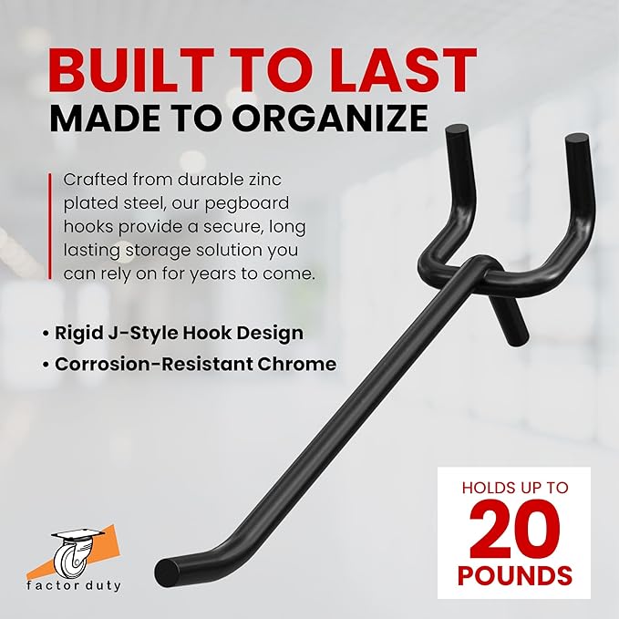 FactorDuty 200 Pack 4" Length Steel Black PEG Board Pegboard Shelving Hooks Wholesale Lot 20 lbs PEG Hooks Organizer Tools for Craft Storage, Garage, Kitchen, Tools and More