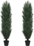 THE BLOOM TIMES 5ft Topiary Trees Artificial Outdoor Set of 2, UV Resistant Faux Cedar Pine Cypress Bushes & Shrubs, Fake Plants for Front Porch Outside Planter Patio Christmas Decor 5 Foot Tall