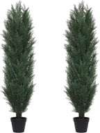 THE BLOOM TIMES 5ft Topiary Trees Artificial Outdoor Set of 2, UV Resistant Faux Cedar Pine Cypress Bushes & Shrubs, Fake Plants for Front Porch Outside Planter Patio Christmas Decor 5 Foot Tall