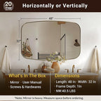 ANDY STAR 32x48 Gold Bathroom Mirror, Oblong Brass Mirror with Stainless Steel Metal Frame, Brushed Gold Oval Vanity Mirror for Over Sink, Modern Anti Rust Wall Mounted