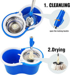 Spin Mop and Bucket with Wringer Set, 360° Mop and Bucket System with 3 Microfiber Mop Refills and 61" Extended Handle, Spinning Mop Bucket for Floor Cleaning, Blue