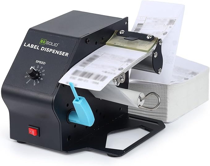 U.S. Solid Automatic Label Dispenser for Rolls and Fanfold Labels - Translucent and Opaque - Adjustable Speed - Core Sizes 1", 1.5", 3" - Width 0.2-3.15 in - Length 0.2 in-∞