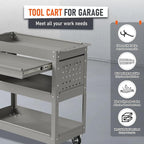 3 Tier Rolling Tool Cart, Heavy Duty Tool Cart on Wheels for Mechanics,400 LBS Tool Cart with Drawers for Garage, Warehouse & Repair Shop (Gray)