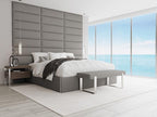 VANT Upholstered Bed Bench - Boucle Grey - Brushed Nickel - Contemporary Modern, Bedroom Bench Seat, Hallway, or Entryway