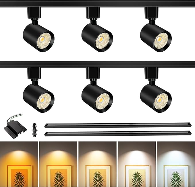 6-Light LED Track Lighting Kit with 6.6FT H Type Track Lighting Rail, Dimmable Track Lights Modern Kitchen Track Lighting Fixtures Ceiling Spot Light 2700K-5000K, CRI90+, 36° Beam 10W 800lm, Black