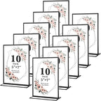 10 Pack 5x7 Acrylic Sign Holders, Double Sided Vertical Stand Clear Picture Frames, Wedding Table Numbers Frames for Party, Restaurant Signs and Office Photos, Black