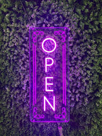 Vertical LED Open Signs for business – Super Bright - UV Printing Pattern, Remote Included - Large Size 12x30'' - Neon Open Sign for Café, Bar, Shop & Business Sign (Purple)