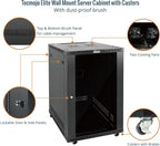 Tecmojo 18U Wall Mount Rack,18U Rack 23.6 Inch Depth,Hold Up to 176 Lbs,Server Rack with Casters,Enclosed Network Cabinet Kit for 19 Inch Network,Server and AV Gear,Glass Door(Elite Collection)