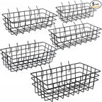 5-Piece Pegboard Baskets Set - Heavy Duty Peg Board Organizer Accessories Bin Set, Premium Black Metal Wire Baskets Tool Shelves, Wall Mount Storage for Garage Workshop Craft Room