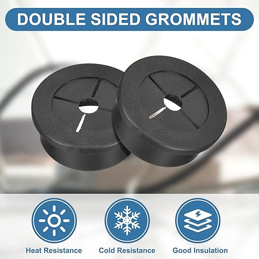 uxcell 6Pcs Cable Cord Grommet, 1-1/8"(28mm) Rubber Desk Grommets Wire Pass Through Hole Cover with Marked Cable Ties for Home Office Cable Wire Protection, Black