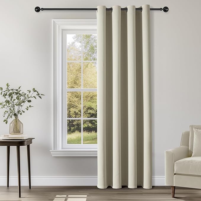 ChrisDowa Blackout Curtains 120 Inches Long for Living Room, Grommet Thermal Insulated Room Darkening Curtains for Bedroom (1 Panel Set, Beige, 52W x 120L)