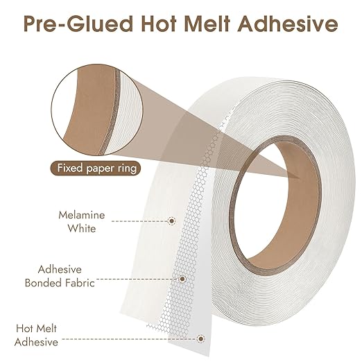 BEVTEE Club Melamine Edge Banding, 7/8 inch x 50ft Wood Veneer Roll Pre-glued, Flexible Melamine Iron-on Veneer Edge Band for Plywood & Furniture Edging, for Cabinet Repair & Furniture Restoration