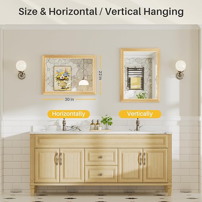 22x30 Inch Bathroom Mirror for Wall, Anti-Rust Oak Wood Grain Metal Framed Bathroom Mirrors for Over Sink,Rectangler Mirrors for Bathroom Vanity, Farmhouse, Bedroom, Living Room, Entryway Decor