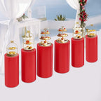 Eapmic Pedestal Stands for Party, Cake Pedestal Stand, Dessert Table Display Plinth Pillars, Sculpture Display Column Decoration Cube for Wedding Birthday (Red, Cylinder-6Pcs(27.56"+26"+23.62"))