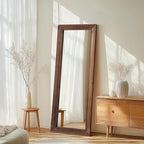 Rustic Floor Full Length Mirror Wood Frame, 56"X21" Farmhouse Free Standing Mirror for Bedroom Living Room Entryway, Hanging or Leaning Wall-Mounted, Tempered Glass, Brown