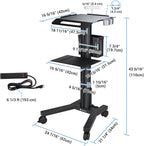Yescom Mobile Laptop Cart Rolling PC Stand Computer Workstation on Wheels with Handle 220 Lbs Capacity CPU Printer Power Strip Holder for Lap School Office Salon Spa Dental