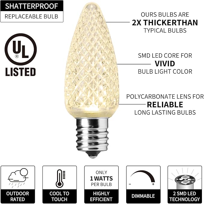 Brightown C9 Christmas String Lights, Commercia Led Outdoor Christmas Lights with 100 Strawberry C9 Bulbs, Waterproof Extendable UL Certified for Party Holiday Wedding Indoor Outdoor Xmas Decor