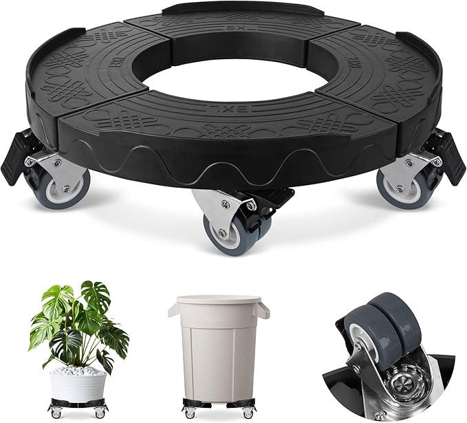 ToLanbbt Trash Can Dolly with Wheels, 15-19 in Adjustable Round Furniture Dolly, Heavy Duty 440 LBS Drum Rolling Base, Keg Dolly for 20, 32, 44, 55 Gallon Garbage Cans, Black, 1 Pack