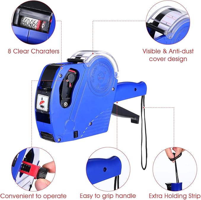 2 Pack Pricing Gun - 8 Digits Price Tag Gun with 8000 Labels & 4 Ink Rollers Kit Blue Pricing Label Maker for Retailer,Supermarket (Blue)