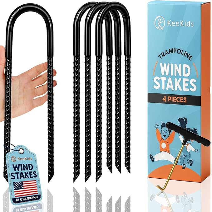 Trampoline Stakes Anchors High Wind, Rebar Stakes, 12 Inch, Galvanized Steel, Easy Installation - Tent Stakes & Trampoline, Trampoline Accessories, U-Shaped Ground Stakes for High