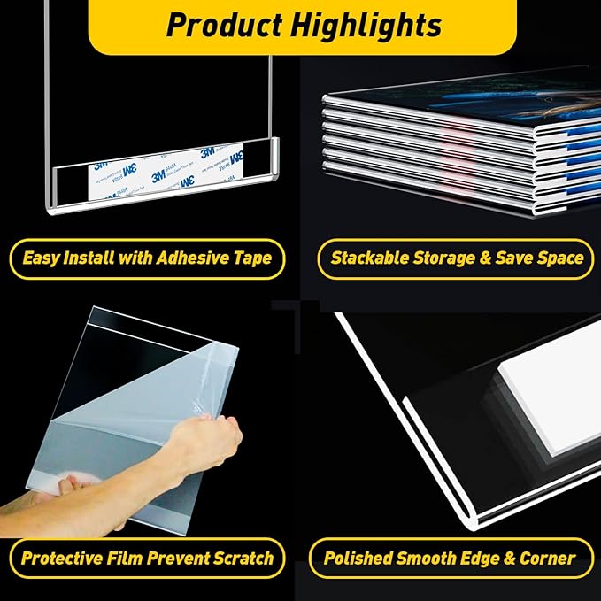 KSacry 30 Pcs Acrylic Sign Holder 8.5 x 11, Vertical Wall Mount Sign Holders with 3M Adhesive, Clear Plastic Frames Paper Display Sign Holders for Office, Home, Store, Restaurant - No Drilling