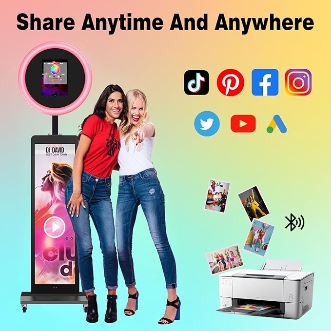 HARZHI LCD Screen Photo Booth, Compatible with Any Ipad, 1080P Intelligent Split Screen Ipad Photo Booth for Wedding Party Software APP Control Ring Light, 38'' Portable Flight Case Black
