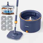 Spin Mop and Bucket Set, Mop Bucket with Separate Dirty Water System, Deep-Cleaning Mops for Floors/Wall, Versatile Mops with 6 Microfiber Mop Pads