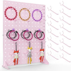 Peg Board Display Stand with 15 Hooks, Tabletop Metal Pegboard Shelf for Craft Shows & Fairs, Retail Stores, Vendors Arts and Crafts Finishing - 17x13Inch & Pink